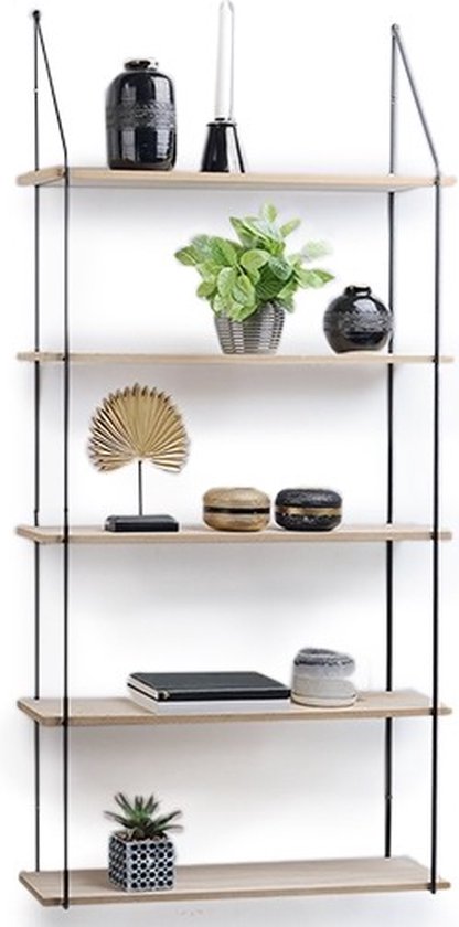 LIFA LIVING Wandregal - Industriell - Rechteckig - Eisen und MDF-Holz - 5 Fächer