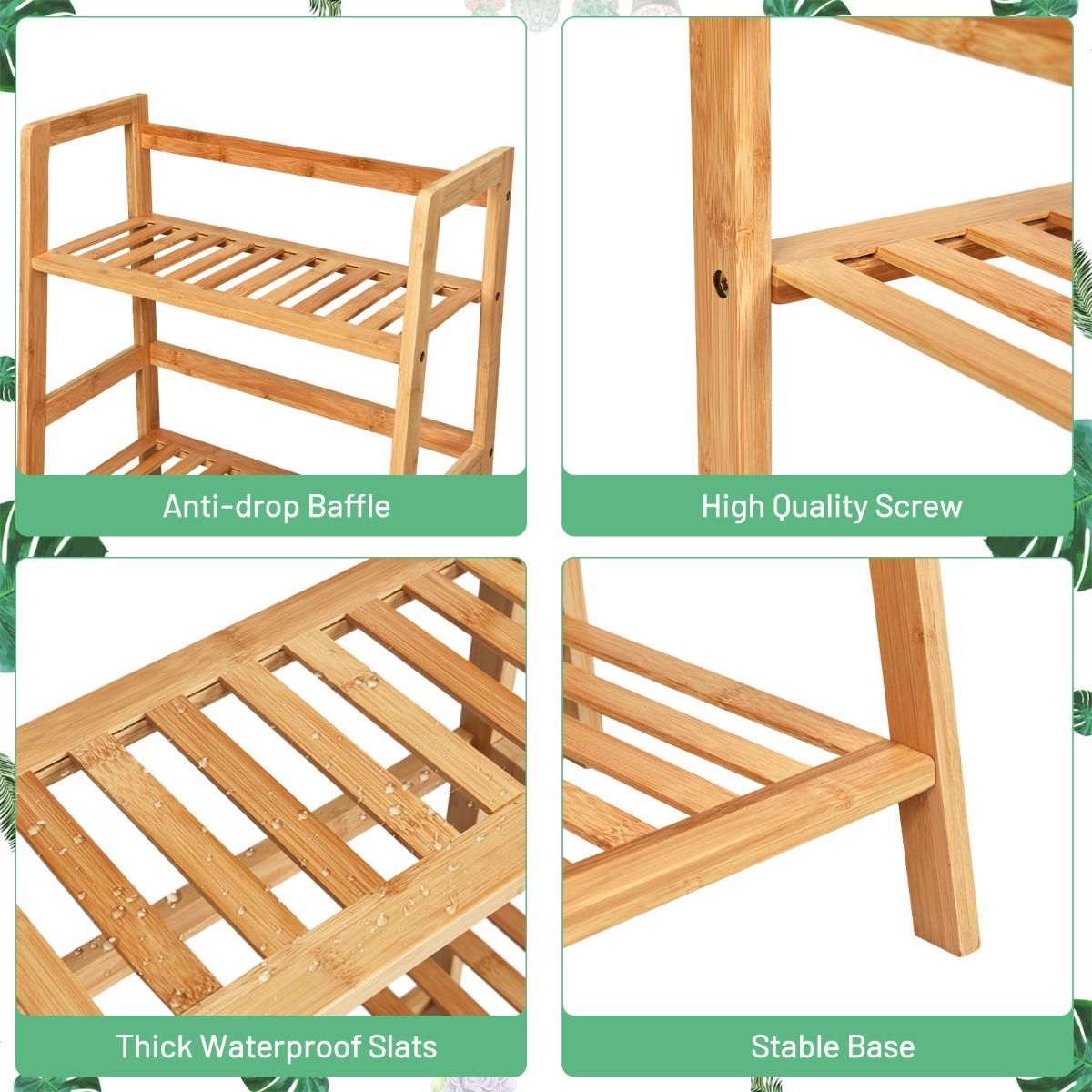 Coast 4-tier Ladder Shelf Plant Stand and Bamboo Book Rack - Natural - 48x32x114 cm