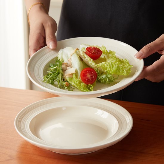 4er-Tellerset (Ø 20,4 cm / 8 Zoll), Frühstücksteller, Pastateller, Geschirrset für 4 Personen, geeignet für Restaurants, Gastronomie, Feiern, Familienfeste, Bankette und Picknicks, mikrowellen- und spülmaschinenfest, Keramik