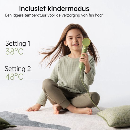 Laifen Mini High Speed Fohn - Grün - Kompakter Haartrockner mit Ionen-Technologie - Mit Kindermodus - 3 Heizstufen - Reisegröße - Reisehaartrockner