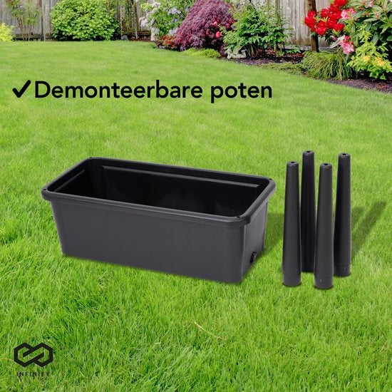 Infinity Goods Growing Table On Legs XXL - Grower - Rechteckig - 76 x 37 x 85 cm - 70L - Outdoor Indoor - Deckel - Schwarz