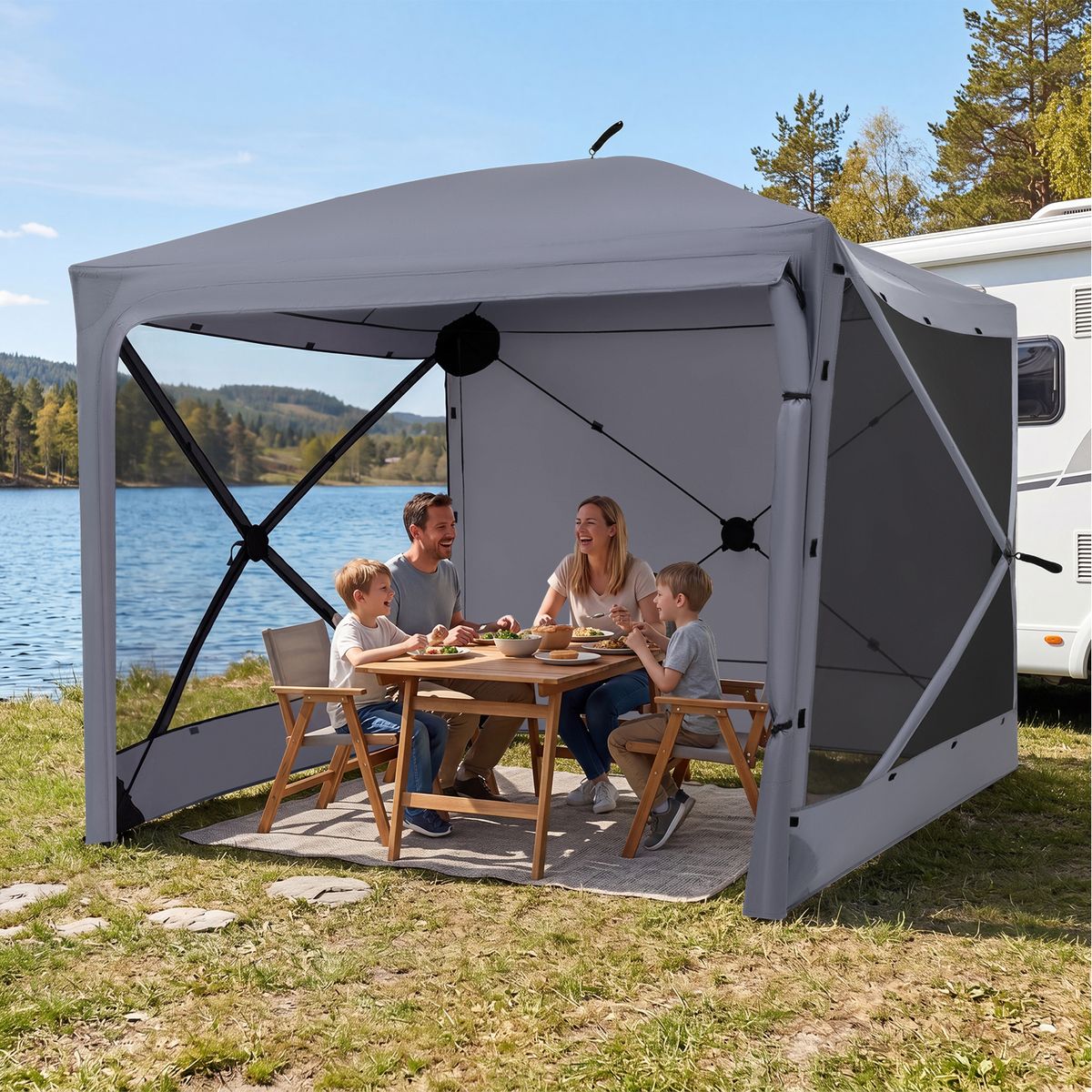 Coast Pop-up-Faltzelt – mit Sonnenschutz – abnehmbare Seitenwände – dunkelgrau – 240 x 240 x 220 cm