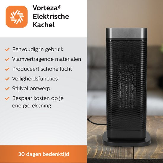 Vorteza - Keramik-Heizlüfter - bis 22 m² - 2000W - Mit Thermostat/ Drehfunktion - Innen- und Außenbereich - Ecofan-Heizung - Schwarz