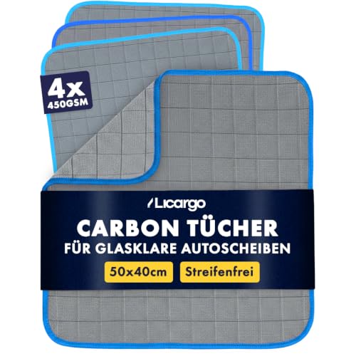 LICARGO Carbon-Scheibenputztücher – 4 Stück – Mikrofaser – 450 g/m² – 50 x 40 cm