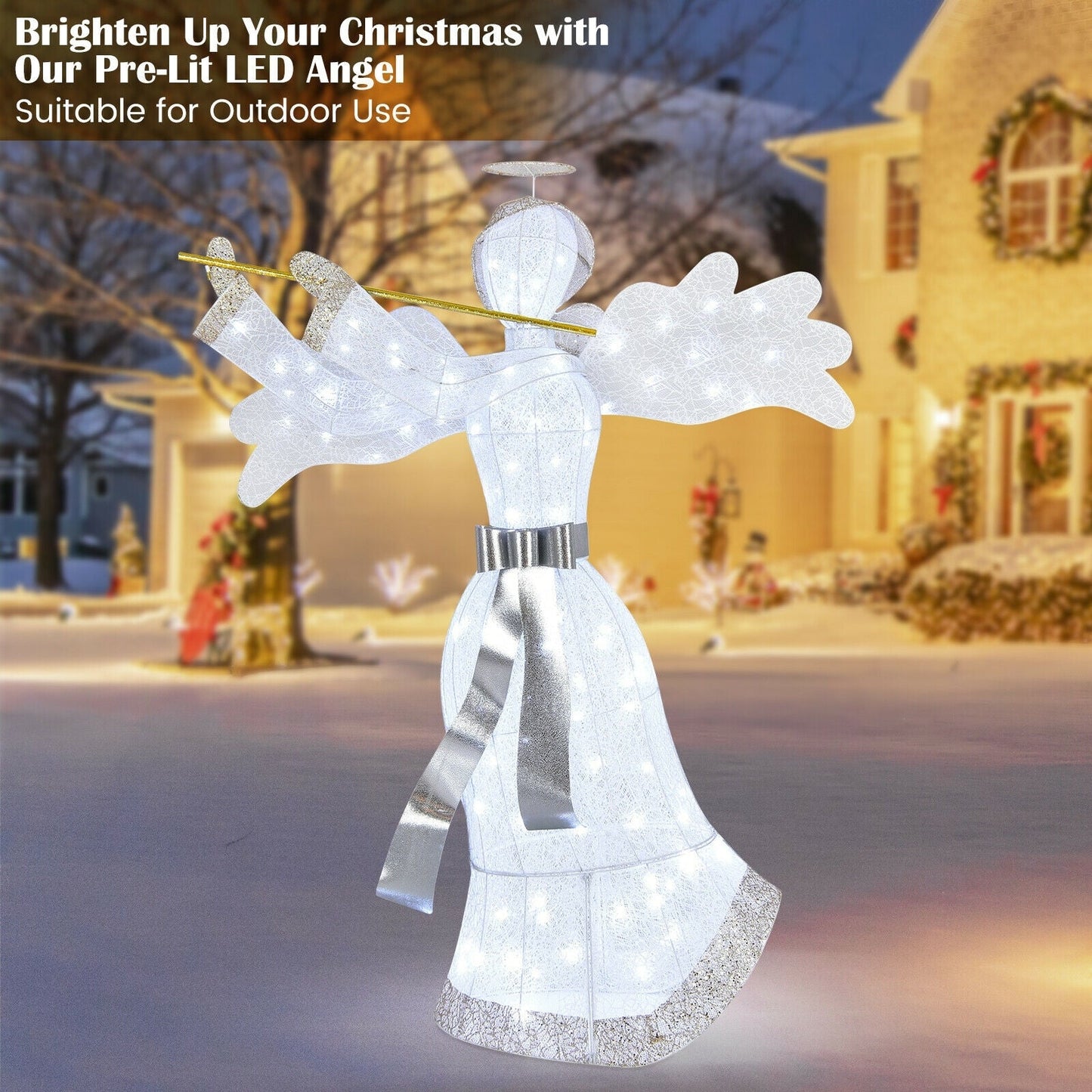 Coast Pre-lit Engel Weihnachtsdekoration - 150 cm hoch, Weiß und Gold, 100 LED-Lichter