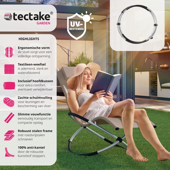 tectake - Sonnenliege - ergonomisch, faltbar - Kapazität 150 kg - beige -