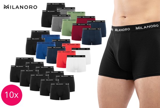 Milanoro - 10er-Set Boxershorts aus Baumwolle - Schwarz - Größe S - Comfort Fit