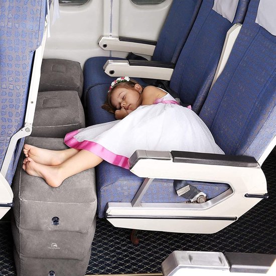 Travelhawk Aufblasbares Flugzeugbett - Reisekissen - Fußkissen - Flugzeugbett - Fußstütze - Für Baby und Kinder - 3 Ständer - Auto/Zug/Bus - PVC - Grau