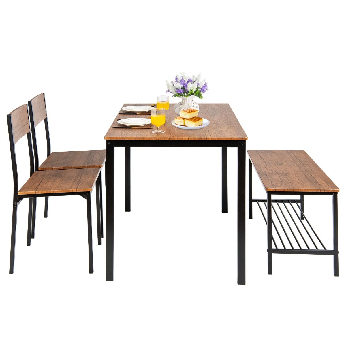 Coast 4-teiliges industrielles Küchentisch und Stuhl Set Braun 110x70x76 cm Tisch + 2 Stühle + Bank