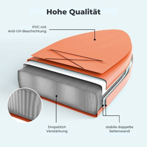 LifeGoods SUP Board - Aufblasbares Paddle Board - Komplettset - Max. 135KG - 320x81cm - Orange