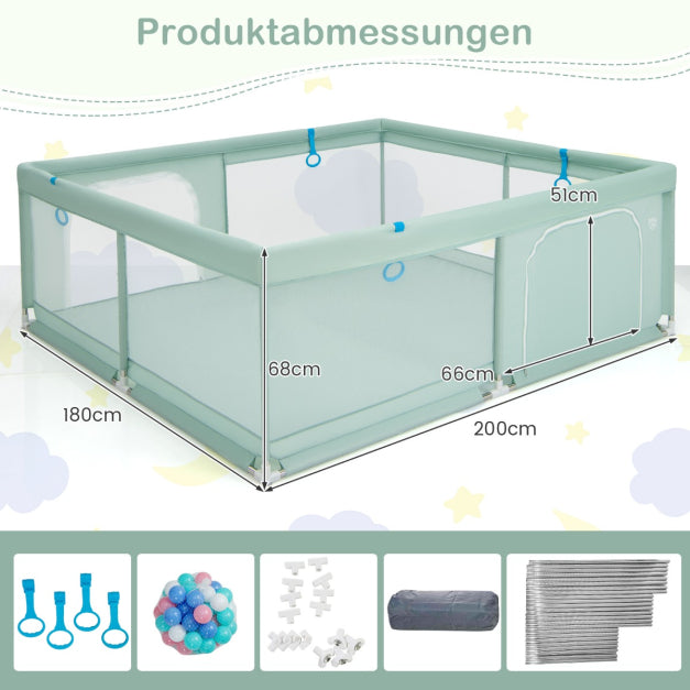 Coast Baby Box - BPA-frei - Türbox - 4 Griffe & 50 Ozeanbälle - 200 x 180cm - Grün