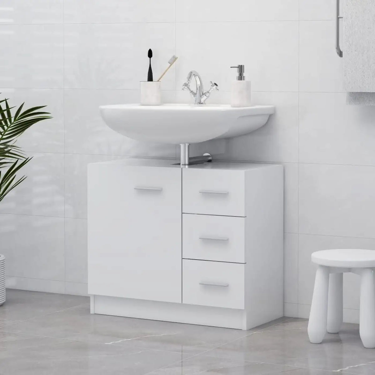 vidaXL Waschbeckenunterschrank und Badezimmerschrank 63 x 30 x 54 cm – Weiß – Holzverbundwerkstoff