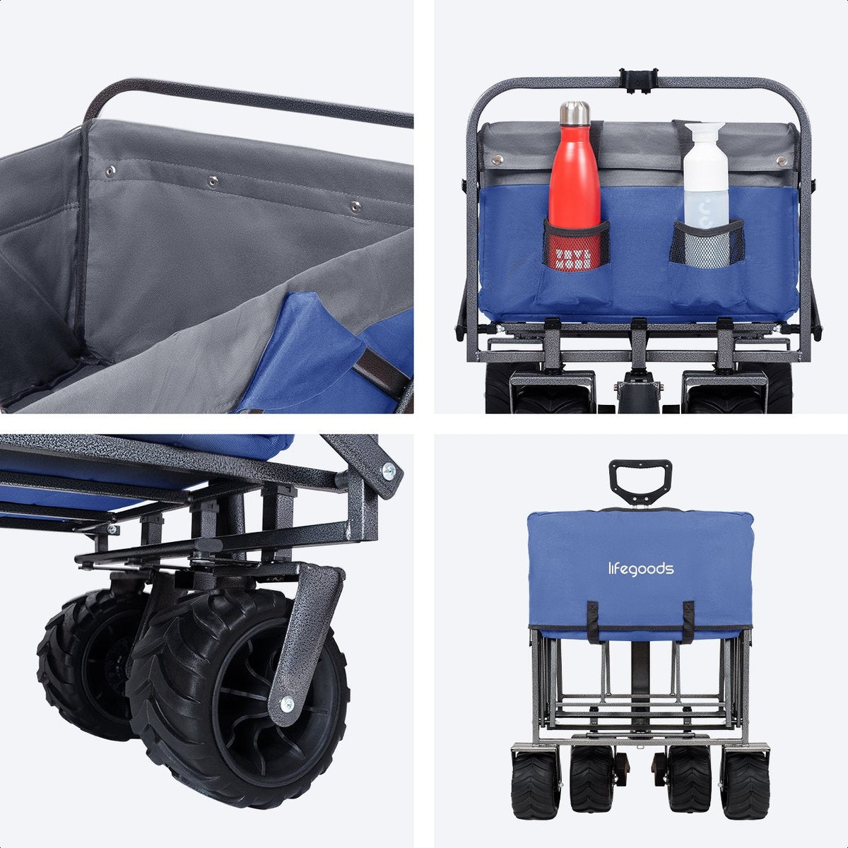 LifeGoods Wagon - faltbar - bis zu 80KG - 94L - waschbares Polyester - 98x45cm - Blau/Grau