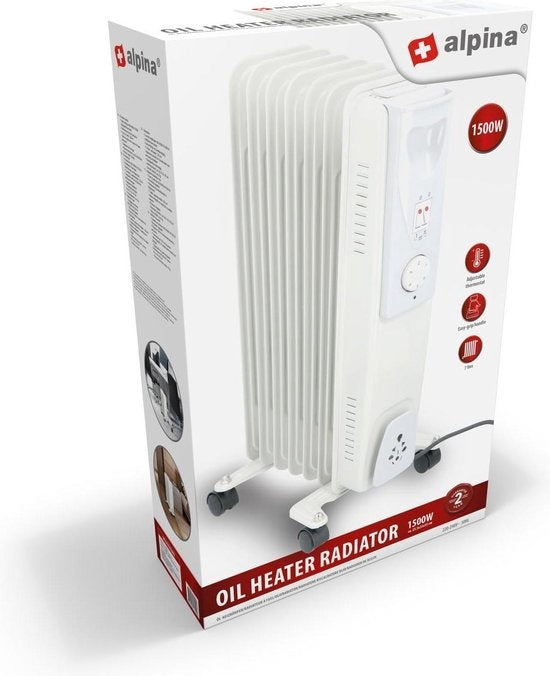 alpina Elektro-Ölradiator - Heizgerät mit Thermostat - Elektroheizung - Zusatzheizung - 1500W - Weiß