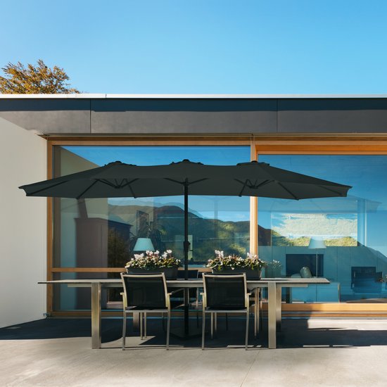VONROC - Premium Sonnenschirm Iseo - 460x270cm - Doppelter Sonnenschirm - Langlebig - UV-beständiges Tuch - Inkl. Schutzhülle - Anthrazit/Schwarz