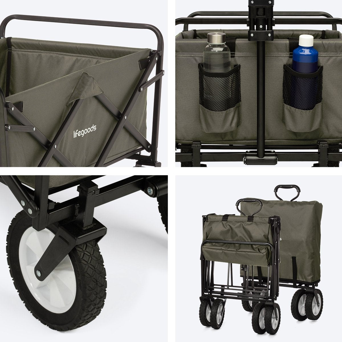 LifeGoods Wagon - faltbar - drehbare Räder - 2 Ständer - 70KG Tragfähigkeit - Grün