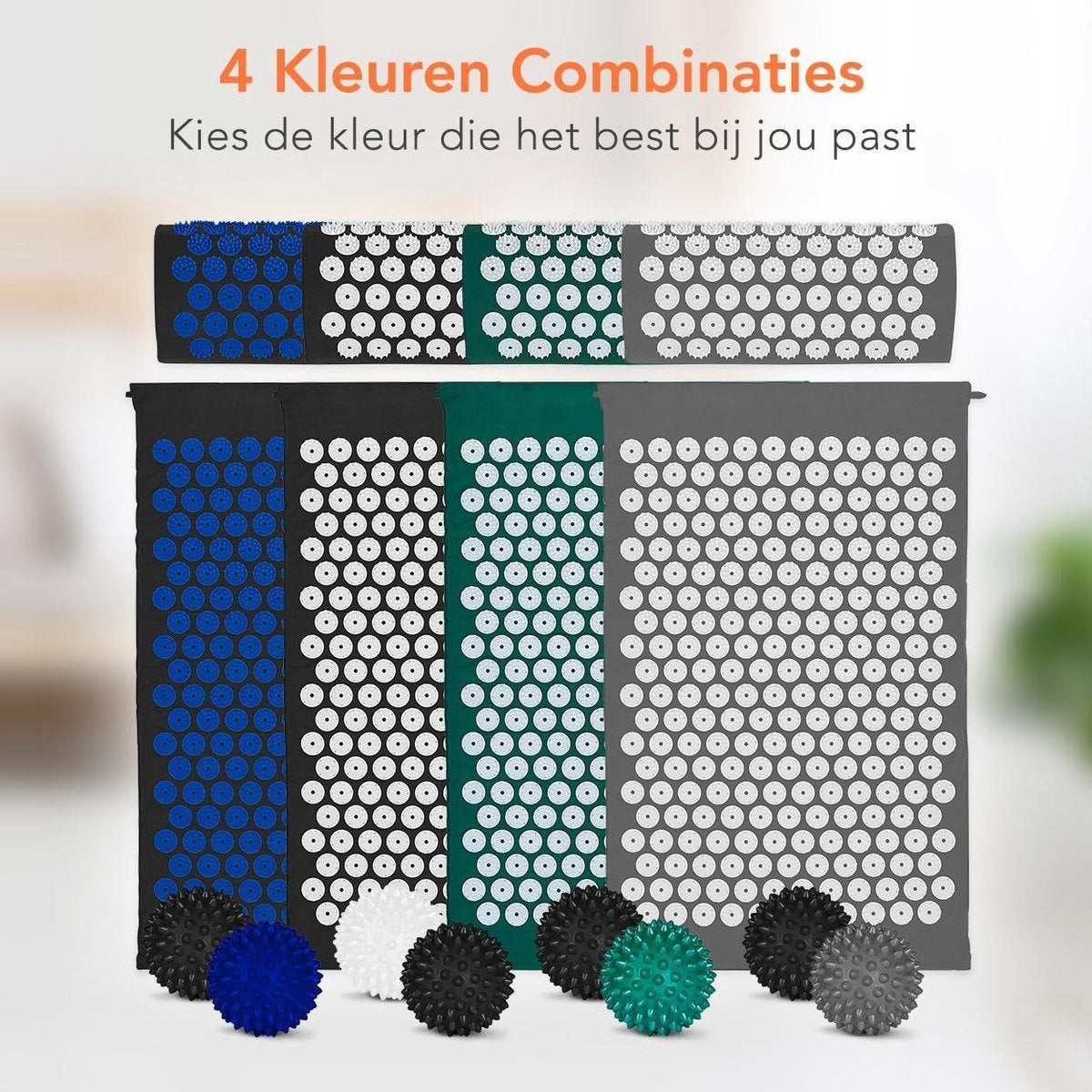 LifeGoods - Akupressurmatte mit Kissen - Shakti Matte - Nagelmatte inkl. 2x Triggerpunkt Ball - 66x40x2cm - Grau/Weiß