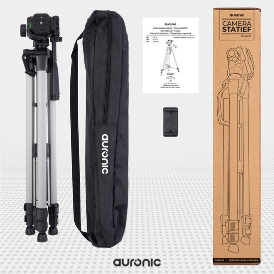 Auronic Stativ - Kamera - Telefon - Iphone - Stativ mit Smartphone-Halterung - Silber Grau