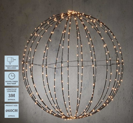 Luca Lighting Weihnachtslichterkugel mit warmweißen LED-Lichtern - Ø60 cm - Schwarz