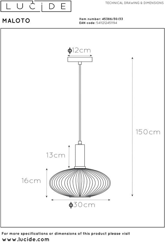 Lucide MALOTO – Hängeleuchte – Ø 30 cm – 1xE27 – Grün