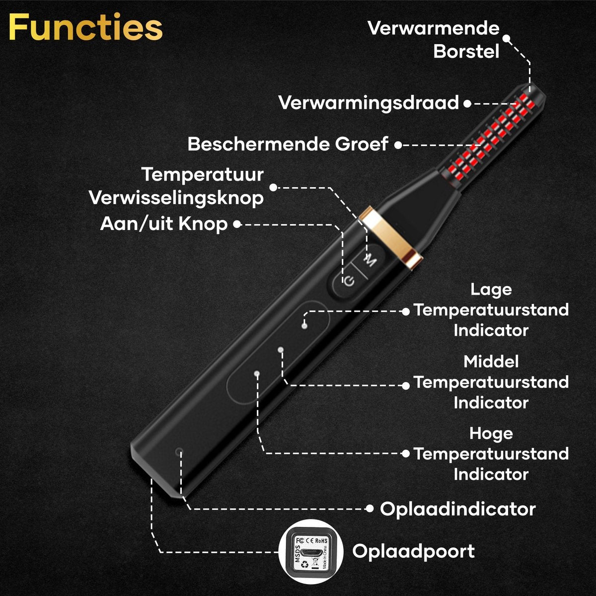 MoreWomen Wimpernzange - Elektrisch - Beheizbar - 3 Stufen - 24-Stunden-Ergebnis - Inkl. Wimpernbürste
