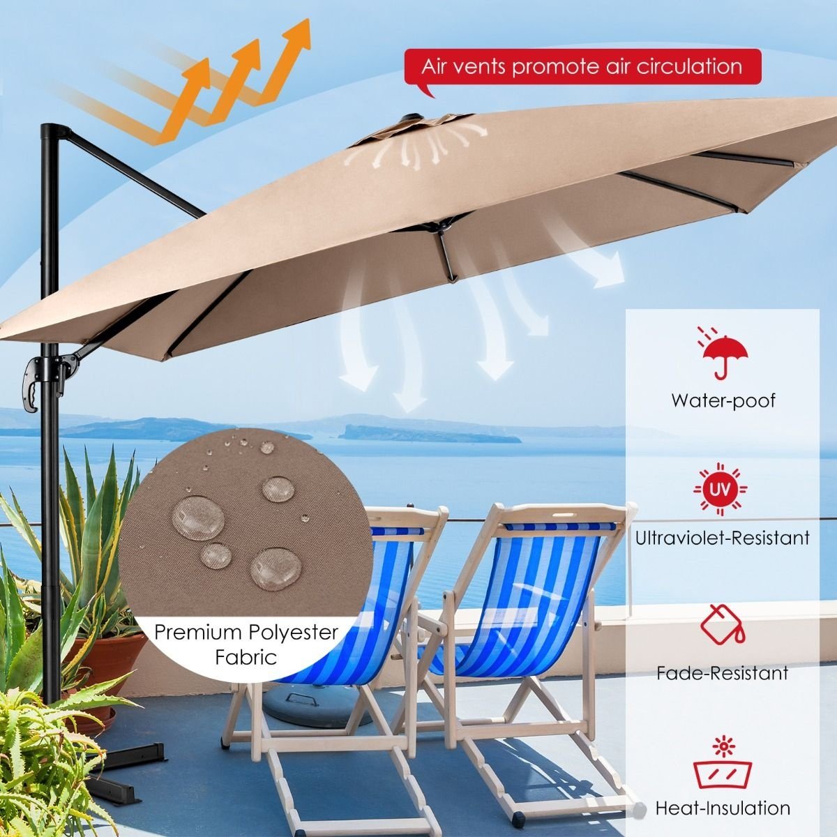Coast Schwimmender Sonnenschirm - Kippbar - 300 x 300 x 273 cm - Kaffeebraun