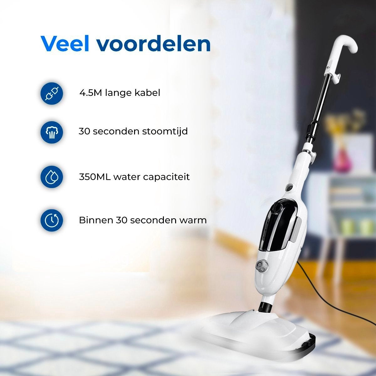 URGOODS - Hochdruck 2-in-1 Dampfreiniger & Händetrockner - Weißer Kunststoff - Inklusive 8 Aufsätze & 2 Mikrofasertücher - Für Boden & Sofa - Multifunktional & Hygienisch