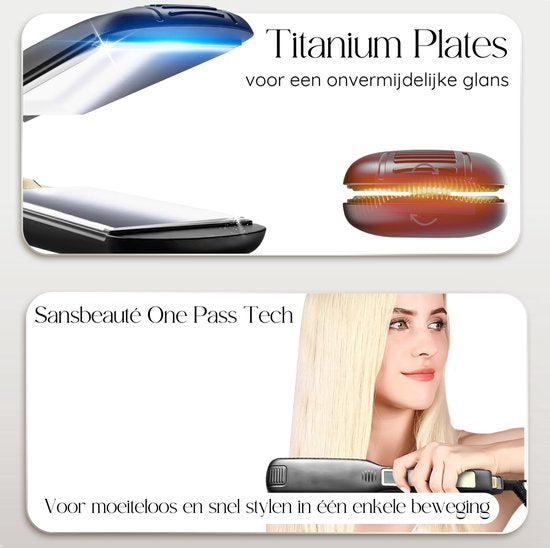 Sansbeauté® Professionelles Glätteisen - 2 in 1 - Lockenstab - Glätteisen - Haarglätter - Schnelles Aufwärmen - 80℃ bis 230℃ - Glätten & Locken - ION-Technologie