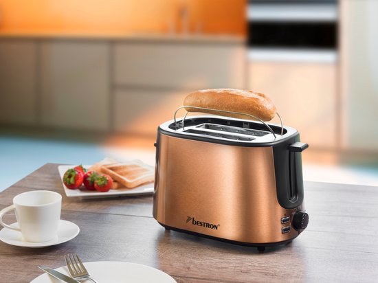 Bestron Toaster ATS1000CO – 1000 W – 7 Bräunungsstufen – 2 Toastschlitze für 2 Scheiben Brot – Kupfer – 5 Jahre Garantie