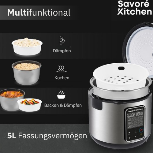 Savoré Kitchen - MultiTaste Multikocher 5L mit 24 Kochfunktionen - Multikocher - Reiskocher - Dampfkocher - Touch Control