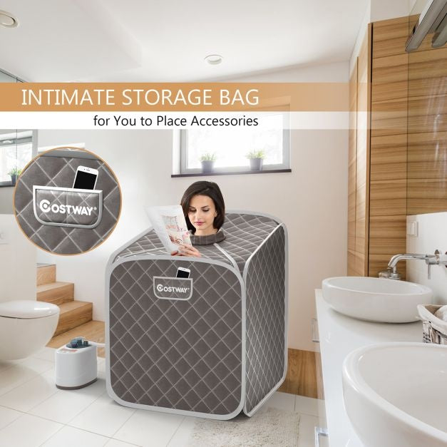 Coast 2L Mini-Dampfsauna mit 9 Temperaturstufen - Heimsauna - Wärmekabine - 85 x 84 x 106 cm - Grau - Schwarz - Braun