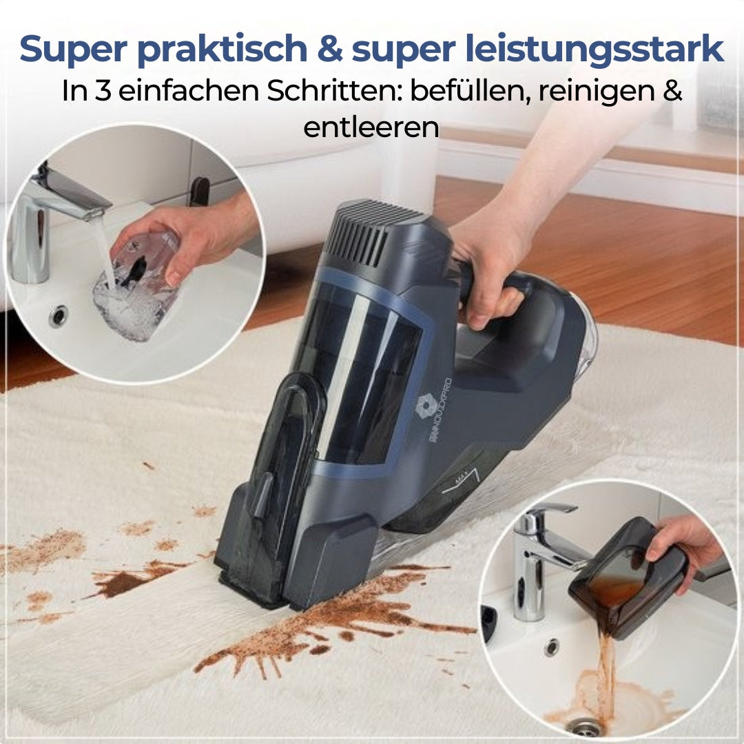 Innovixpro® Teppichreiniger - 2 Aufsätze - 45 Minuten Akkulaufzeit - Kabellos - Schwarz