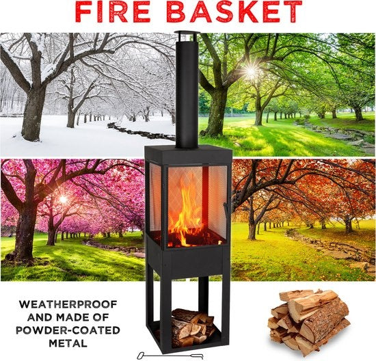 BBQ Collection Außenkamin – Außenofen mit Schornstein – 194 cm – Stahl – Schwarz