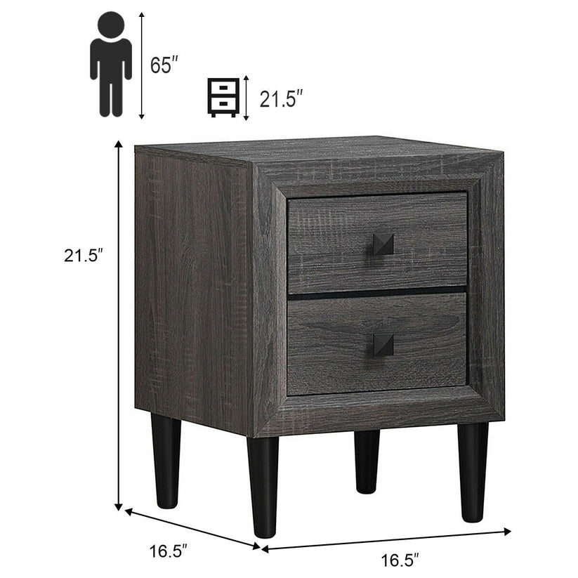 Multifunktionaler Retro-Nachttisch mit 2 Schubladen - 42 x 42 x 55 cm - Grau - MDF und Rubberwood
