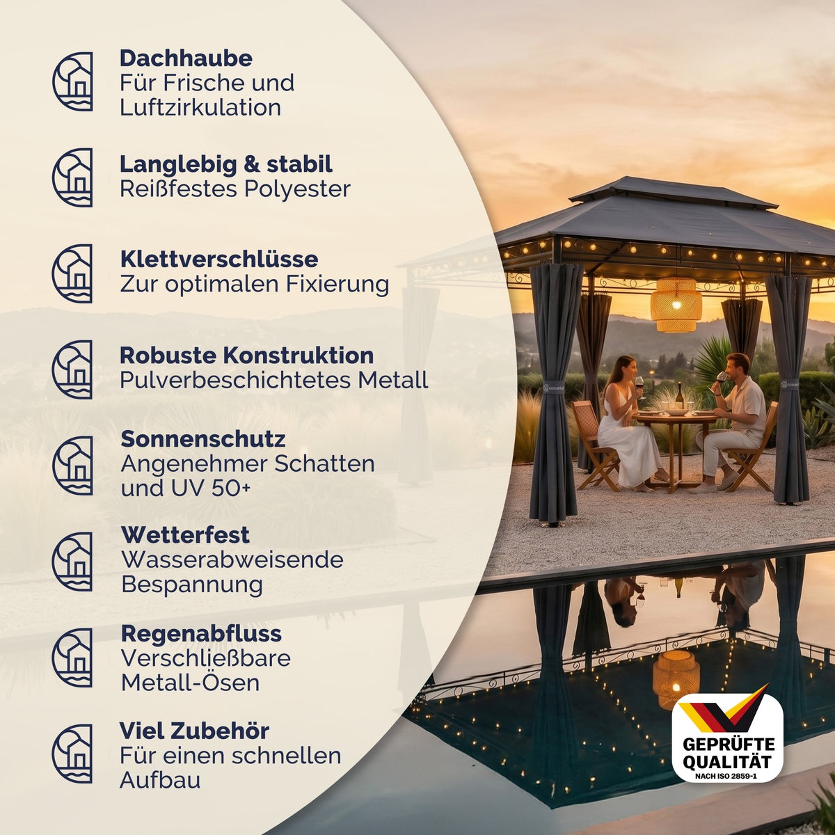 Casaria Topas Pavillon 3 x 4 m – mit Seitenwänden und Belüftungsdach – UV-Schutz 50+ – Stahlrahmen – Anthrazit