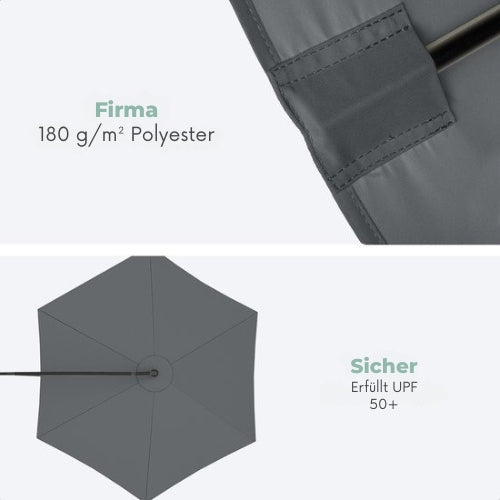 LifeGoods - Schwebender Sonnenschirm - bis zu 8 Personen - ⌀300cm - Wasserdicht - mit Abdeckung und Kreuzfuß - Garten oder Strand - Dunkelgrau