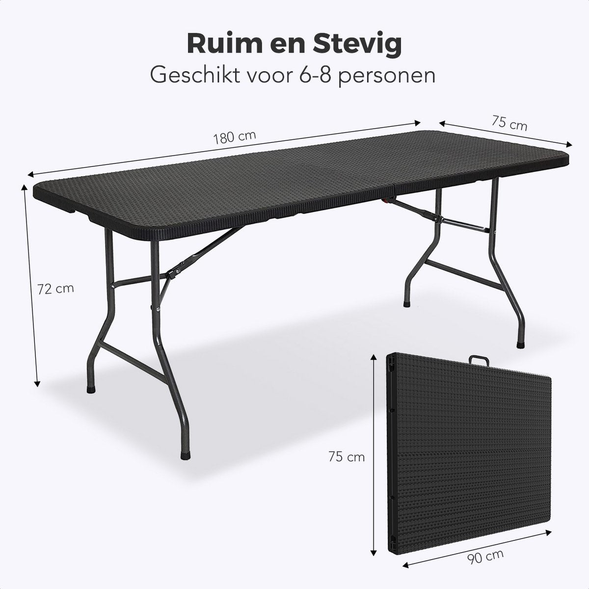 LifeGoods Zusammenklappbarer Tisch - 180 cm - Campingtisch - 6 bis 8 Personen - Klapptisch - Schwarz