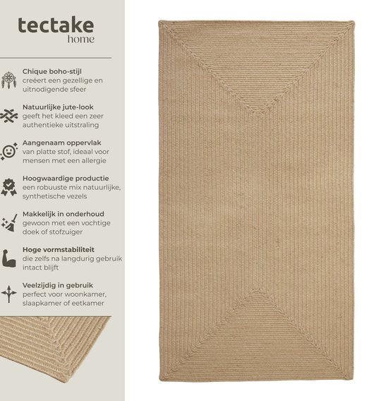 tectake - Flechtteppich - Boho-Stil - Juteteppich für den Innen- und Außenbereich - Langlebig, pflegeleicht, formbeständig und allergikerfreundlich - Vintage-Teppich - Div. Größen - 80x150 cm