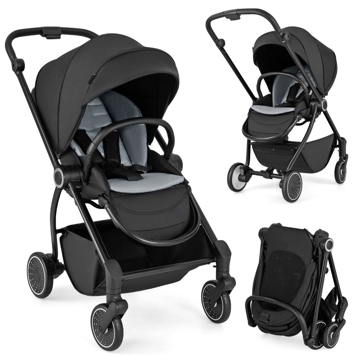 Coast Faltbarer Kinderwagen 94x51x102 cm Schwarz mit umkehrbarem Sitz, verstellbarer Rückenlehne und Verdeck
