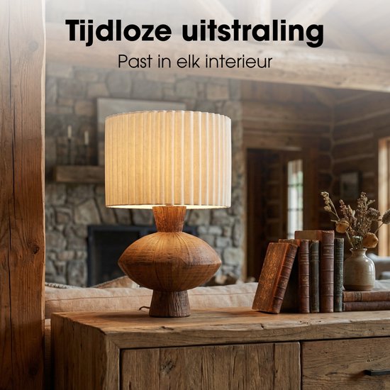 Mica Decorations Frey Tischlampe für das Wohnzimmer – Japandi-Stil – Dekorative Lampe mit Lampenschirm – Schreibtischlampe, Tischlampen für das Wohnzimmer – 51 x ⌀32 cm – Braun