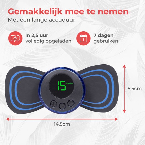 Nuvance - EMS-Massagegerät mit Steuerung - Inkl. eBook und 6 wiederverwendbaren Massagematten - Stimuliert die Durchblutung - Geeignet für Rücken, Arme und Beine - Kabellos - 8 Stufen und 19 Intensitäten - Schwarz/Blau