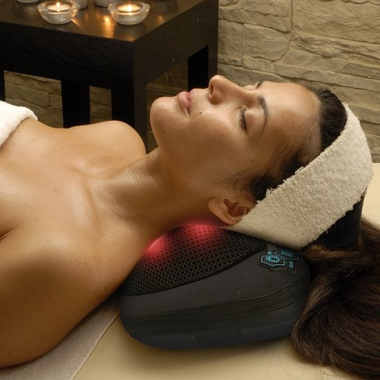 Qumax Massagekissen kabellos - Wiederaufladbar - Wärmefunktion - Elektrisches Shiatsu-Massagekissen - Schwarz