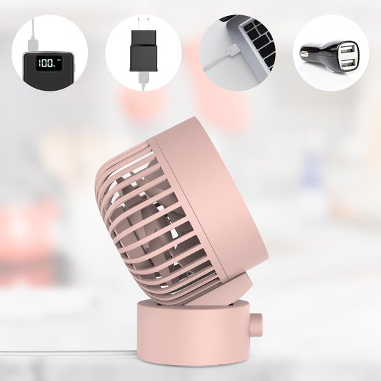 Northwall Mini-USB-Ventilator – Tischventilator in Rosa – Leiser Mini-Ventilator – Retro-Schreibtischventilator – Klein, leise und geräuschlos – Zwei Motoren – Neigbar – 2 Geschwindigkeitsstufen