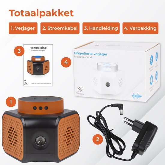 Nuvance Mäusevergrämer – Ultraschall-Vergrämer – Ratten- und Schädlingsvergrämer – 360 Grad & 4 Modi – Mäusebekämpfung – Orange