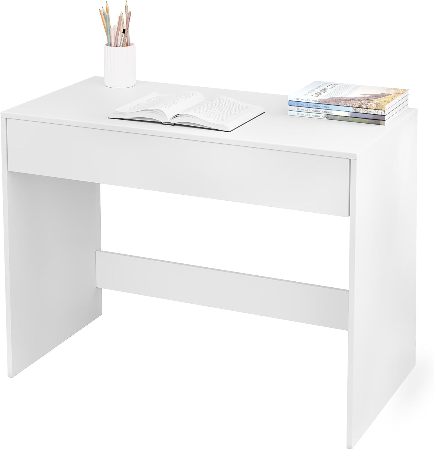eSituro Schreibtisch mit Schublade Weiß 100 x 50 x 75 cm - Moderner Computerschreibtisch - Studiertisch - Home Office mit Aufbewahrungsschublade