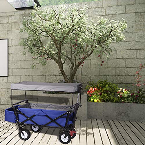 Woltu Transportwagen klappbar - Stabiler Stahlrahmen Blau - 80 kg Tragkraft, mit Bremse und abnehmbarer Sonnenblende - 4 Schwenkräder 100x50x90 cm