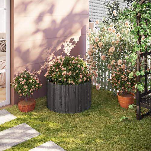Woltu Flexibler Gartenzaun aus Holz - Anthrazit - 203 x 60 cm