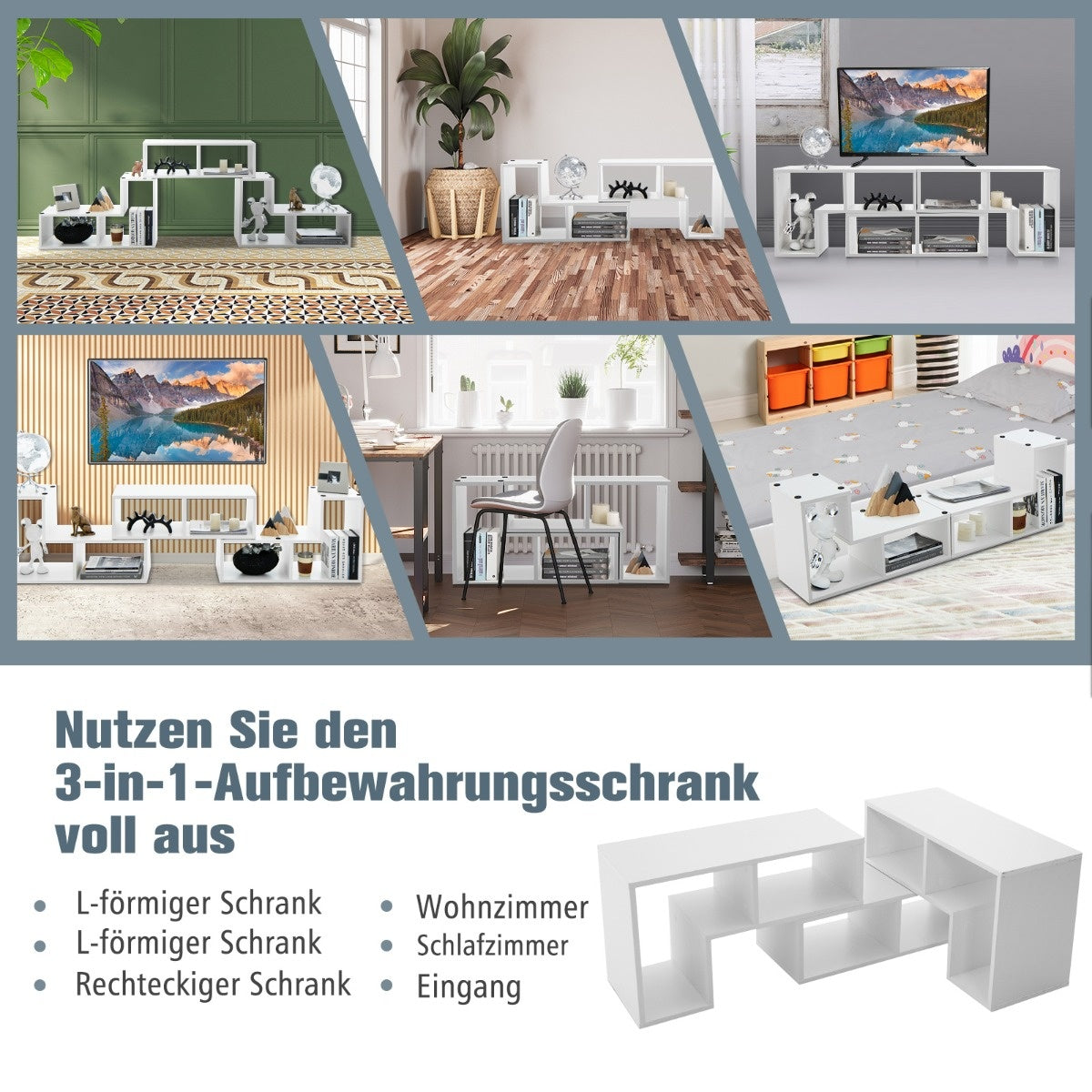 Coast 3-teiliger Fernsehschrank aus Holz für TVs bis 65" frei kombinierbarer Fernsehtisch weiß