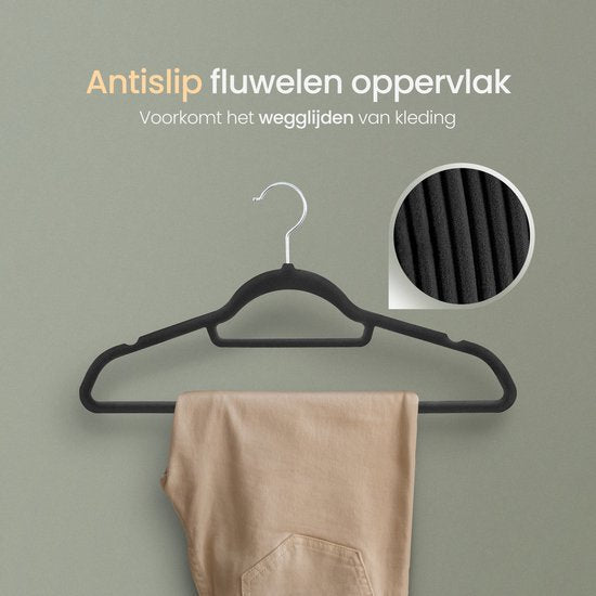 O'DADDY® Velvet Kleiderbügel - Kleiderbügel - 40 Stück Kleiderbügel - Anti-Rutsch - 43,5 cm - Kleiderbügel Kunststoff - Schwarz