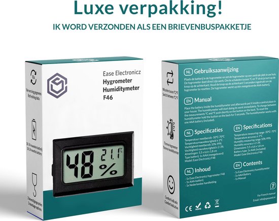 Ease Electronicz Hygrometer - Wetterstation - Luftfeuchtigkeitsmesser - Raumthermometer - Inklusive Batterien